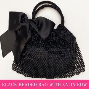 Black Beaded Bag With Satin Bow